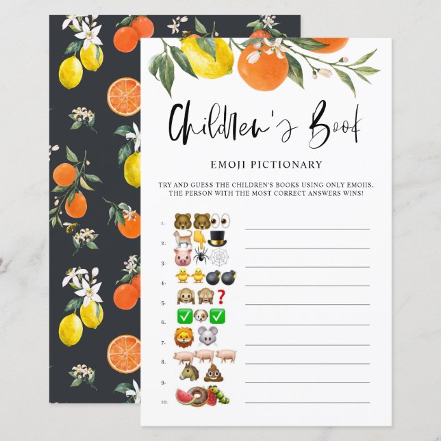Citrus Botanical Emoji Pictionary Baby Shower Game (Front/Back)