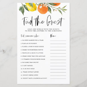 Citrus Botanical Find the Guest Shower Game Card