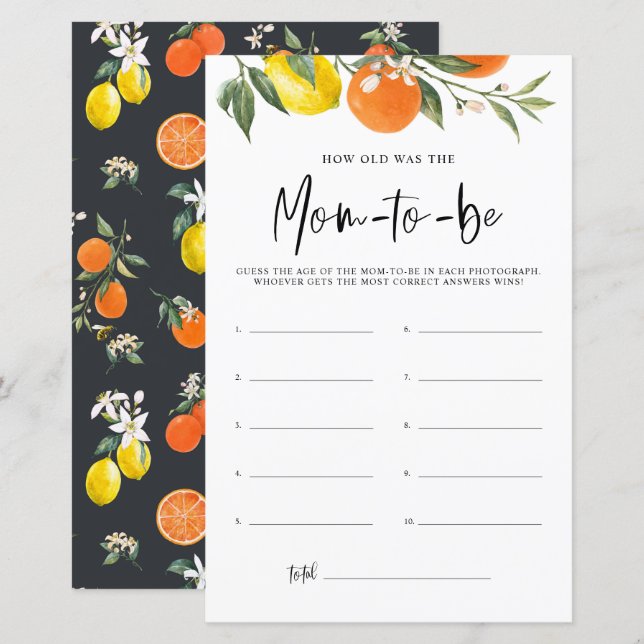 Citrus Botanical How Old Was the Mom Shower Game (Front/Back)