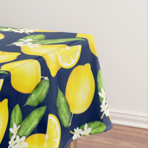 Citrus Botanical Lemon Navy Blue Tablecloth