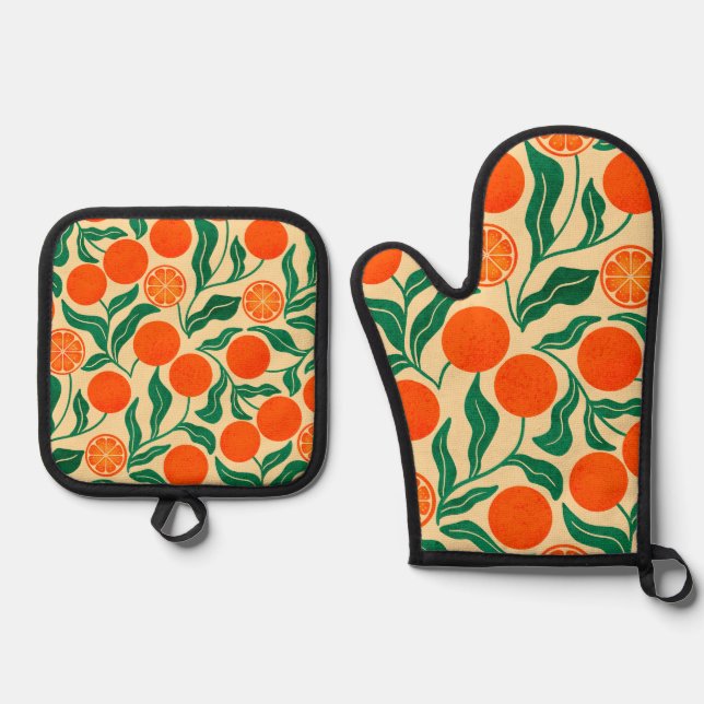 Citrus Botanical Oven Mitt & Pot Holder Set (Front)