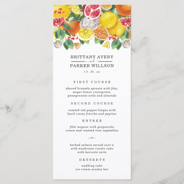 Citrus Botanical Wedding Menu (Front)