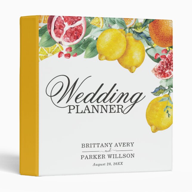 Citrus Botanical Wedding Planner Personalized 3 Ring Binder (Front/Spine)