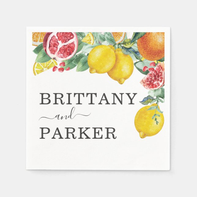 Citrus Botanical Wedding Watercolor Napkins (Front)