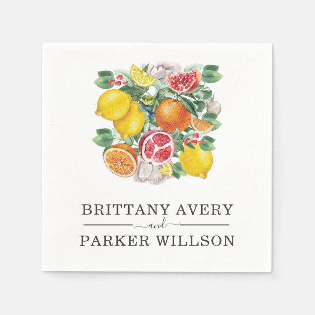 Citrus Botanical Wedding Watercolor Napkins (Front)