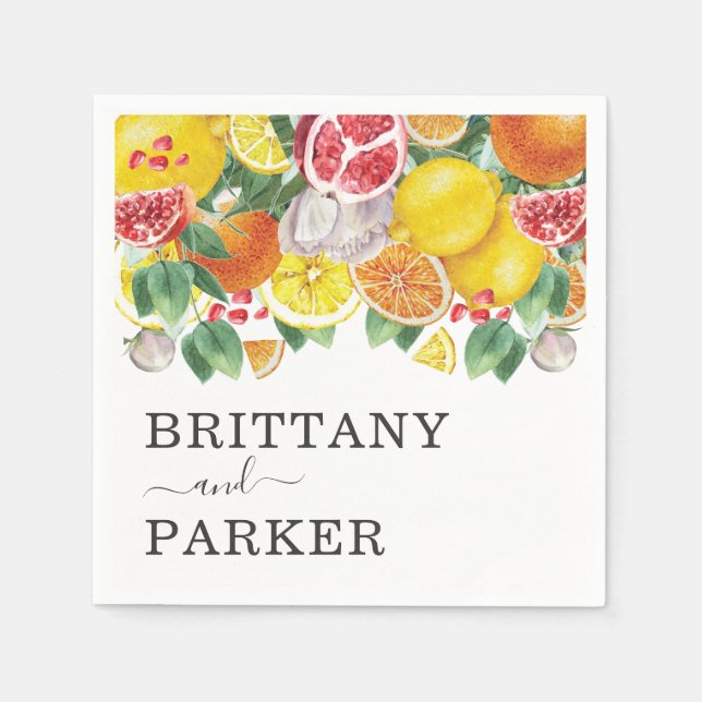 Citrus Botanical Wedding Watercolor Napkins (Front)