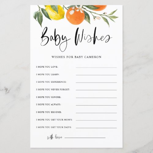 Citrus Botanical Wishes for Baby Baby Shower Card