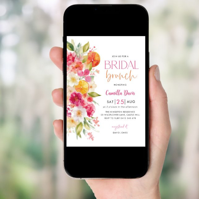 Citrus Bridal Brunch, Bright Floral Mediterranean Invitation (Front Digital)