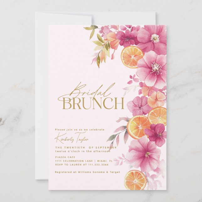 Citrus Bridal Brunch Bright Florals Lemon Invitation (Front)