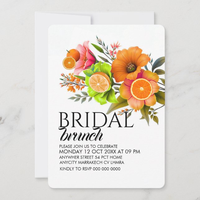 Citrus Bridal Brunch Invitation Template, Orange B (Front)