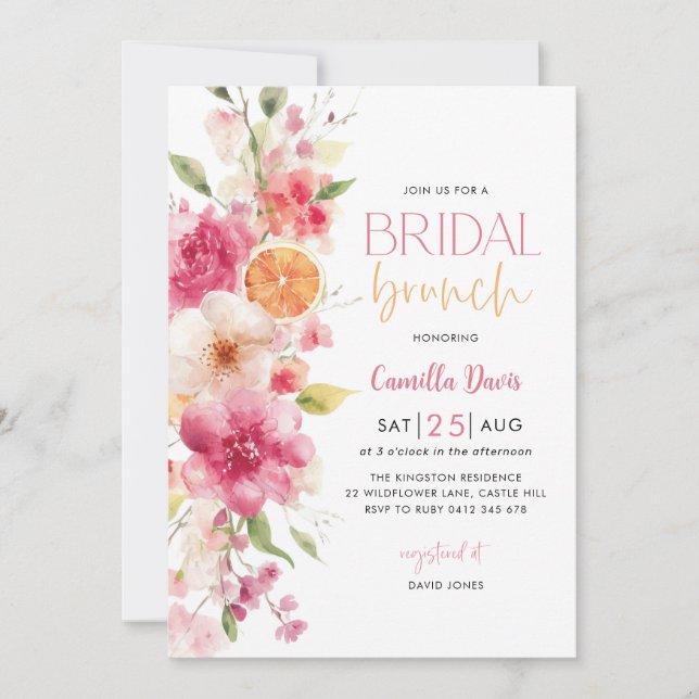 Citrus Bridal Brunch, Lemon Bright Floral Invitation