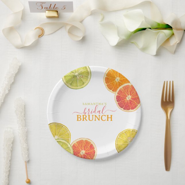 Citrus Bridal Brunch Lemon Orange Bridal Shower Paper Plates (Wedding)