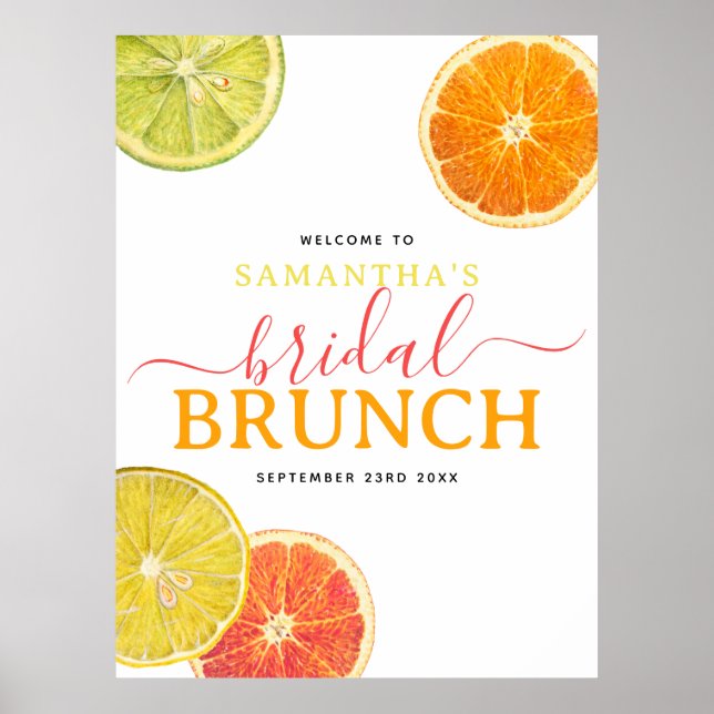 Citrus Bridal Brunch Lemon Orange Bridal Shower Poster (Front)