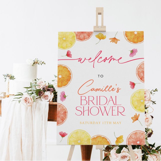 Citrus Bridal Shower 24x36 Welcome Sign Foam Board (Main Squeeze Citrus Bridal Shower Welcome Sign.)