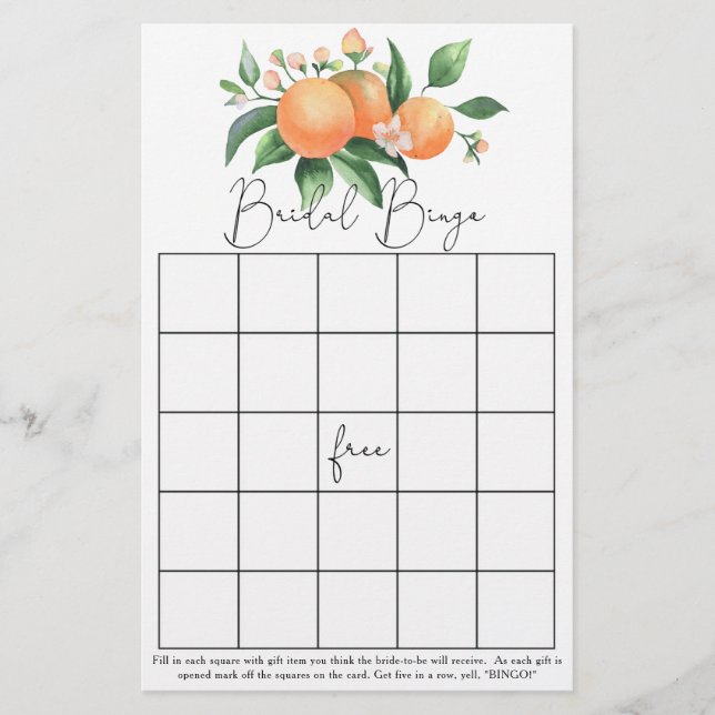 Citrus - Bridal shower bingo game (Front)