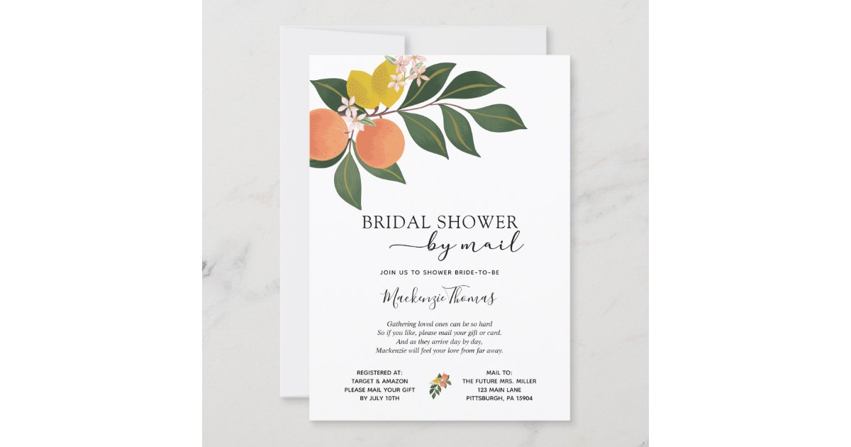 Citrus Bridal Shower by Mail Invitation Zazzle