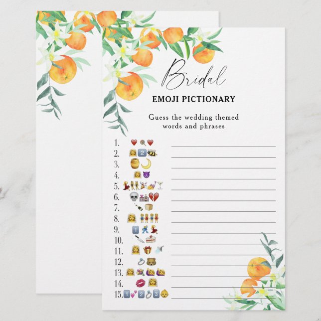 Citrus - bridal shower emoji pictionary game (Front/Back)