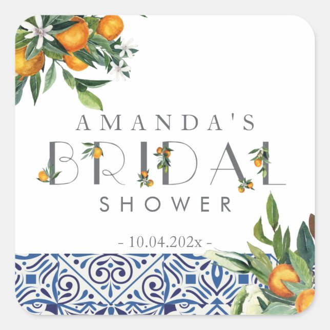 Citrus Bridal Shower Favor oranges tiles labels (Front)