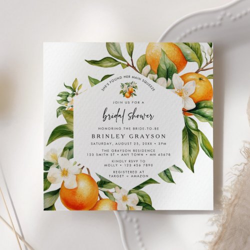 Citrus Bridal Shower Invitation Orange Mandarin