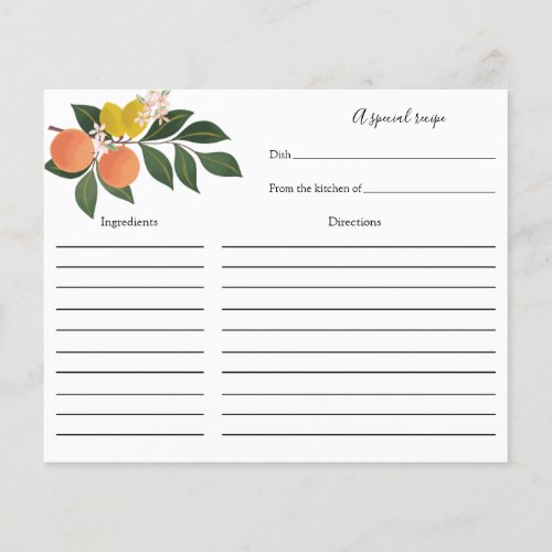 Citrus Bridal Shower Recipe card