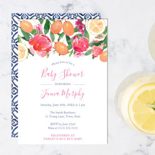 Citrus Bright Florals Baby Shower With Azulejos Invitation