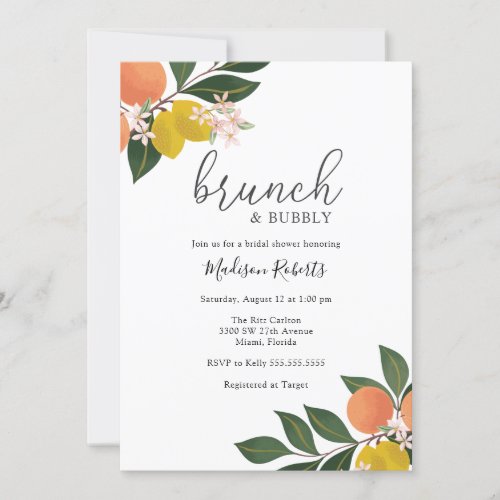 Citrus Brunch and Bubbly Bridal Shower Invitation