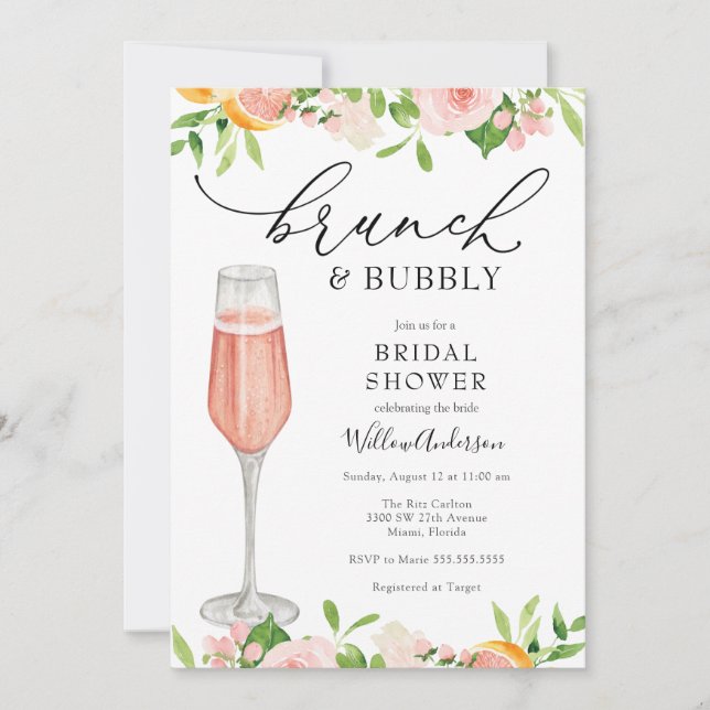 Citrus Brunch and Bubbly Bridal Shower Invitation (Front)