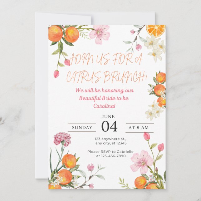 Citrus Brunch Bridal Shower Invite (Front)