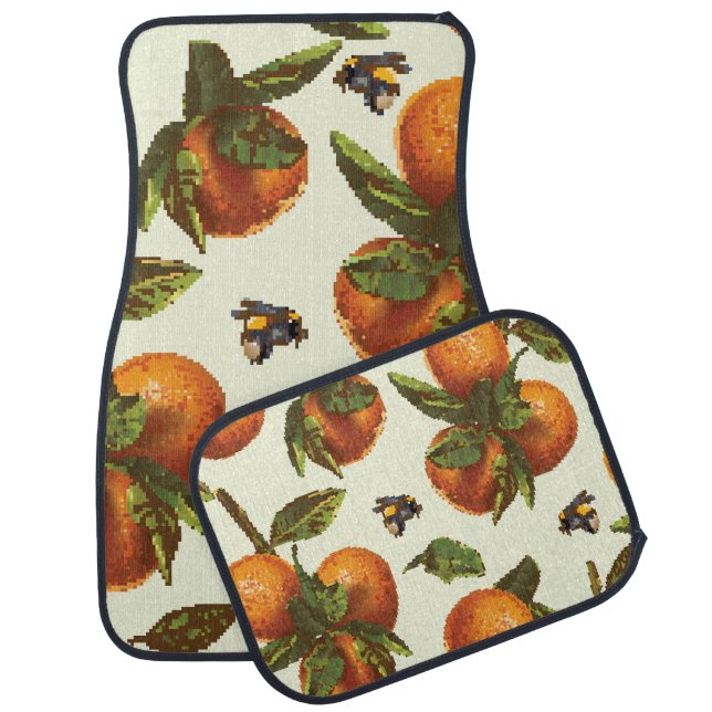 Citrus & Bumblebee: Vintage Seamless Car Floor Mat (Set)
