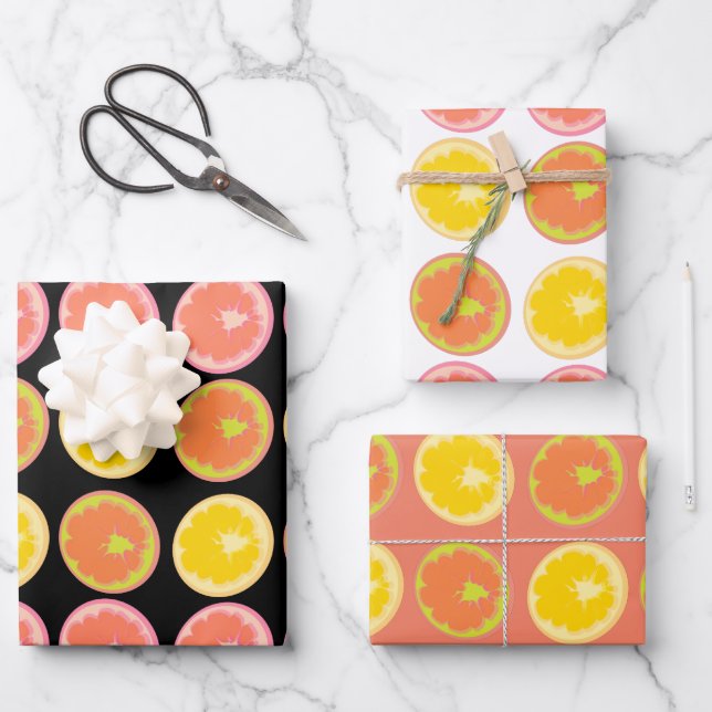 Citrus Candy Lemon Fruit Pattern Birthday Wrapping Paper Sheets (Front)