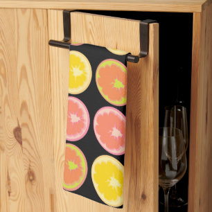 Citrus Candy Lemon Pattern Black  Kitchen Towel