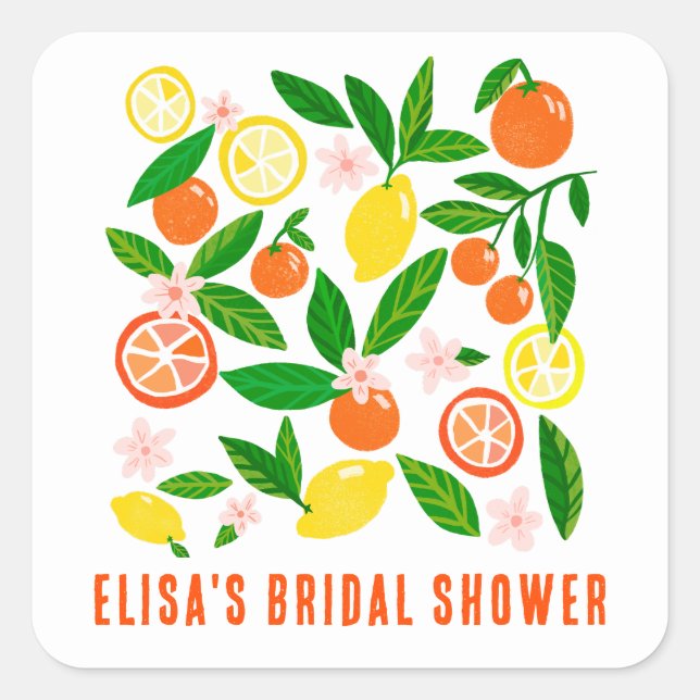 Citrus Celebration Bright Custom BRIDAL SHOWER  Square Sticker (Front)