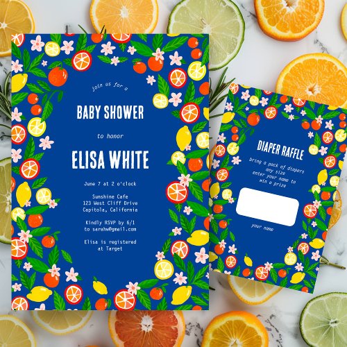 Citrus Celebration CUSTOM BABY SHOWER Diaper Raffl Enclosure Card