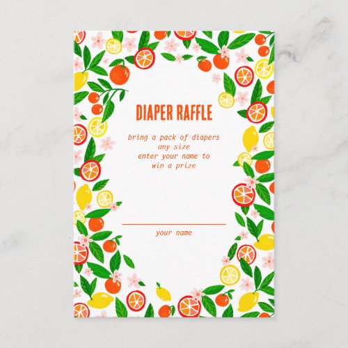 Citrus Celebration CUSTOM BABY SHOWER Diaper Raffl Enclosure Card