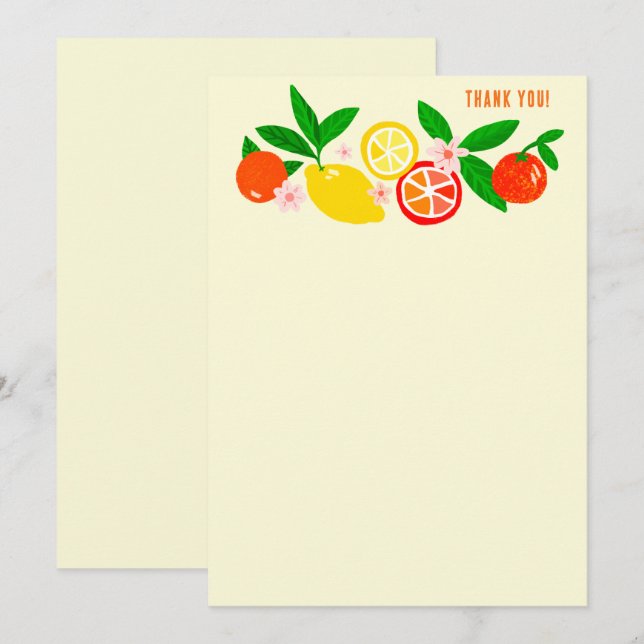 Citrus Celebration Custom Colorful Blank Note Thank You Card (Front/Back)