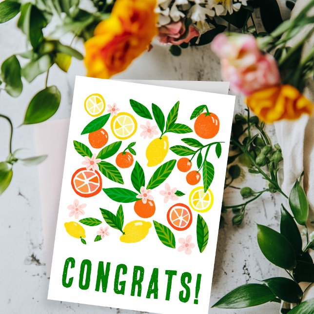 Citrus Celebration Custom Colorful CONGRATULATIONS Card (Citrus Celebration Custom Hand Drawn Colorful CONGRATULATIONS Card
)