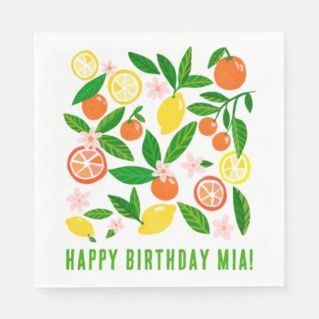 Citrus Celebration Custom Name BIRTHDAY PARTY  Napkins (Front)