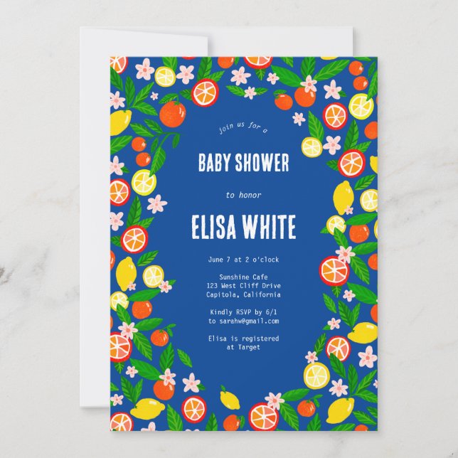 Citrus Celebration CUSTOM QR Code BABY SHOWER Invitation (Front)