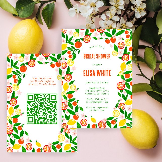 Citrus Celebration CUSTOM QR Summer BRIDAL SHOWER Invitation (Citrus Celebration CUSTOM QR Code Hand-drawn Summer BRIDAL SHOWER Invitation
)