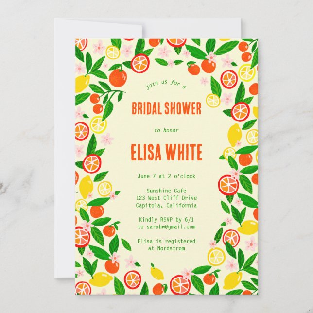 Citrus Celebration CUSTOM QR Summer BRIDAL SHOWER Invitation (Front)