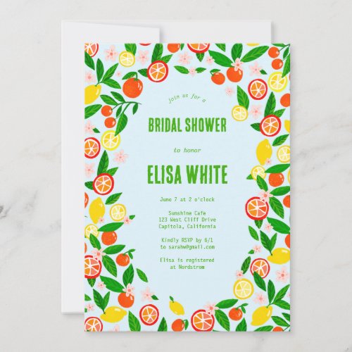 Citrus Celebration CUSTOM Summer BRIDAL SHOWER Invitation