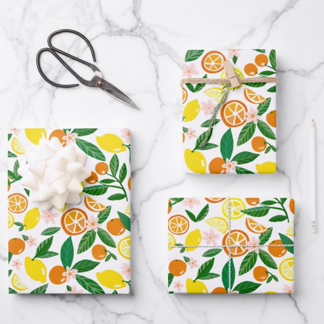 Citrus Celebration Lovely Lemons Awesome Oranges  Wrapping Paper Sheets (Front)