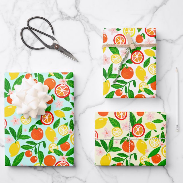 Citrus Celebration Lovely Lemons Awesome Oranges  Wrapping Paper Sheets (Front)