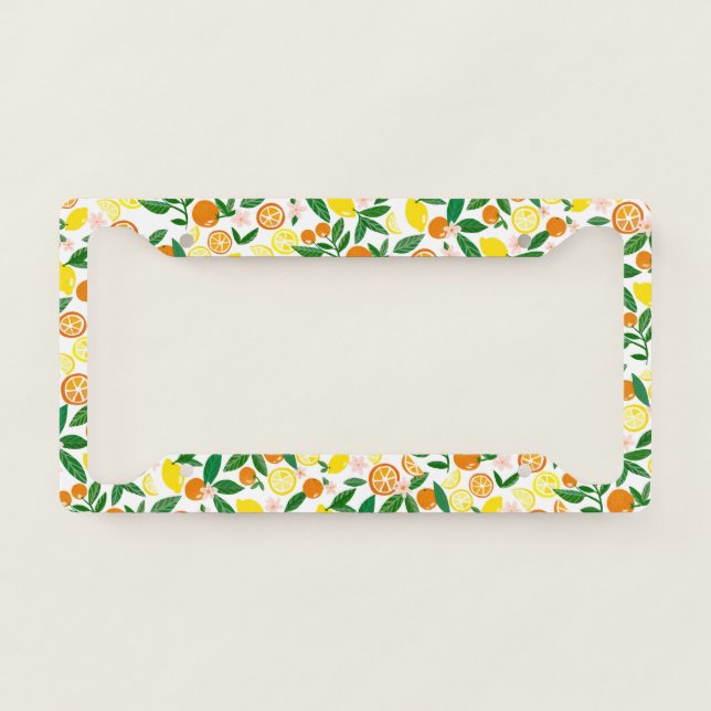 Citrus Celebration Lovely Lemons & Oranges Pattern License Plate Frame (Front)