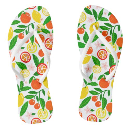 Citrus Celebration Lovely Lemons  Oranges Summer Flip Flops