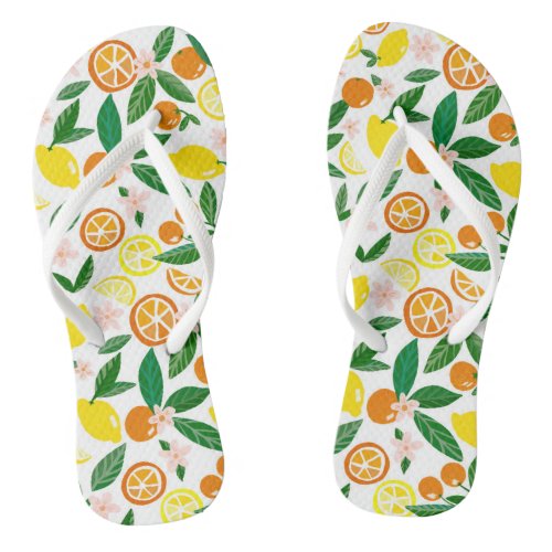 Citrus Celebration Lovely Lemons  Oranges Summer Flip Flops