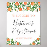 Citrus Charcoal Little Cutie Baby Shower Welcome Poster