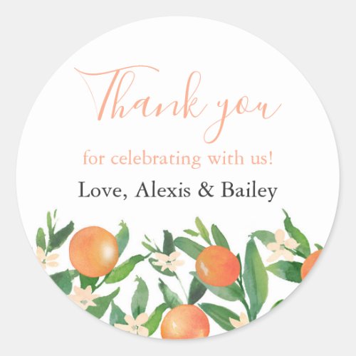 Citrus Charcoal Wedding Favor Thank You Classic Round Sticker
