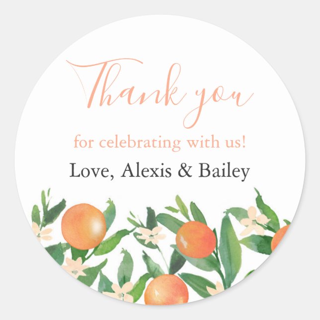 Citrus Charcoal Wedding Favor Thank You Classic Round Sticker (Front)