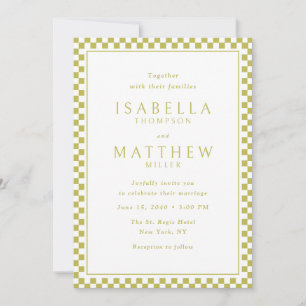 Citrus Checker Frame Wedding Invitation
